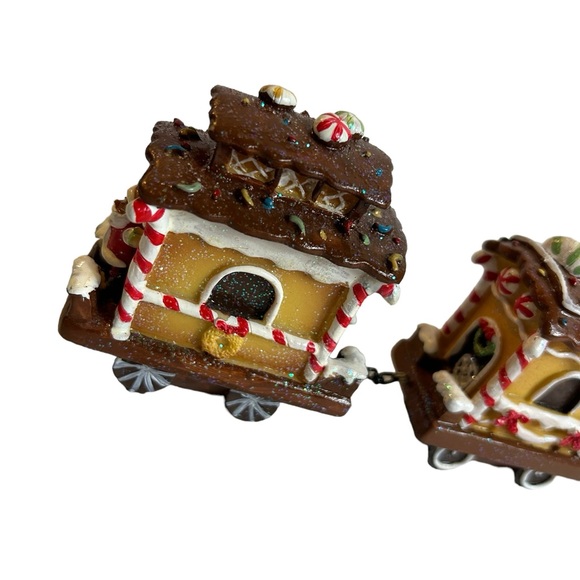 Gingerbread Train Christmas Decor 3 Piece Candy Cane Santa Vintage Holiday Decor - Picture 2 of 8